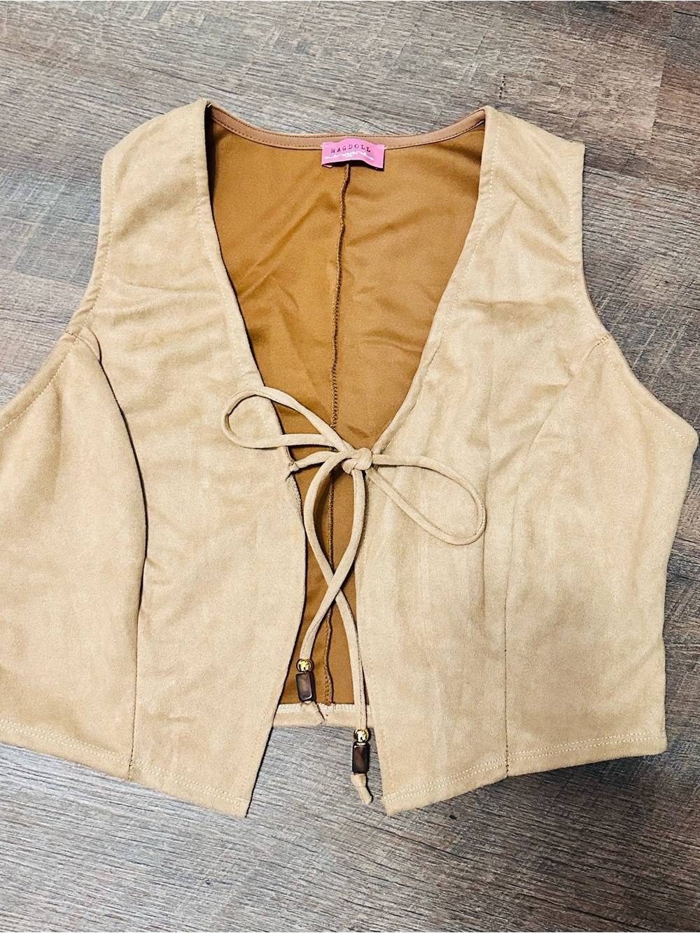 SPANX Tan Suede-Look Lace-Up Vest